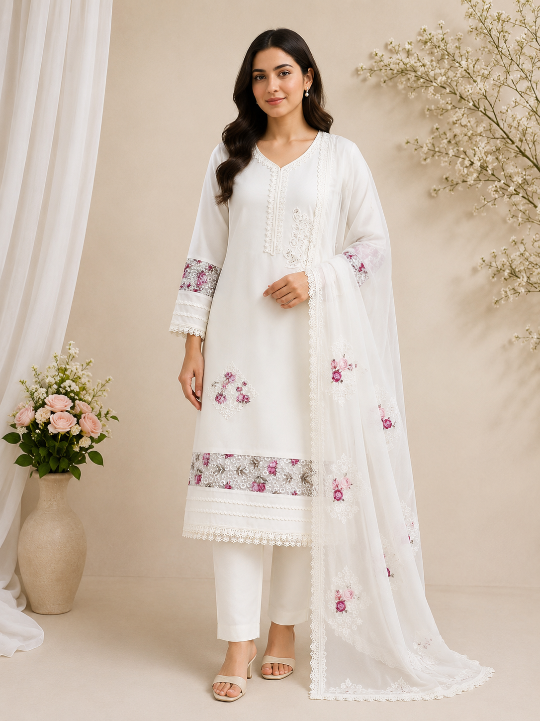 Rose Lace Elegance 3pcs Suit