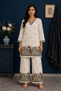 Royal Peacock Ivory Khadi Palazzo Co‑ord Set