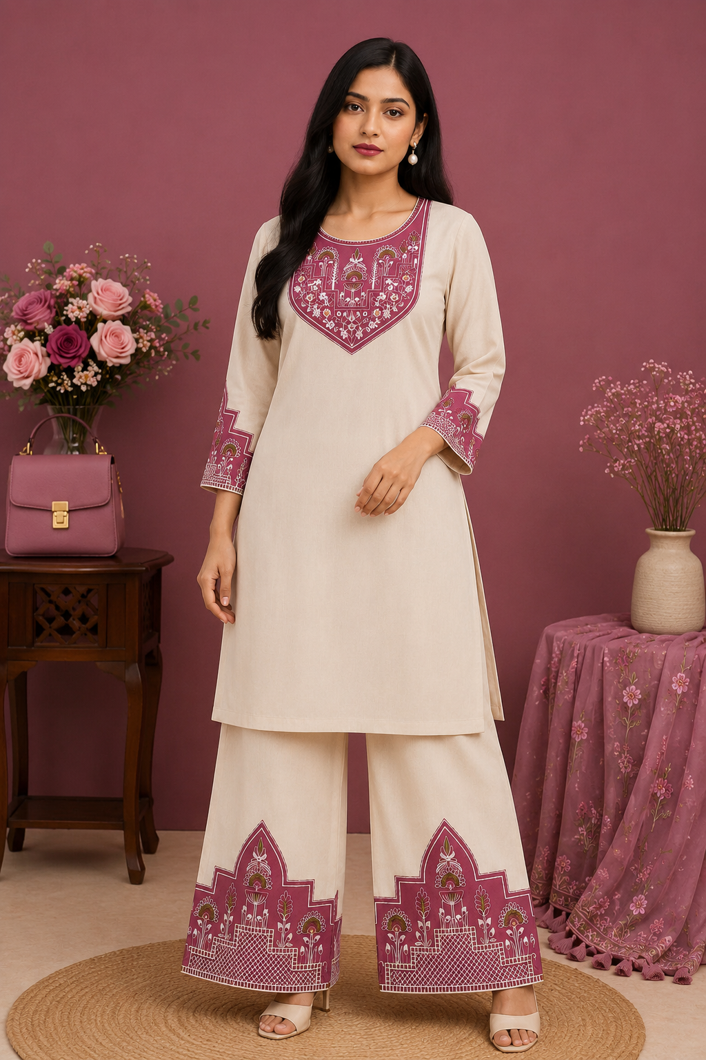 Rose Heritage Khadi Palazzo Co‑ord Set