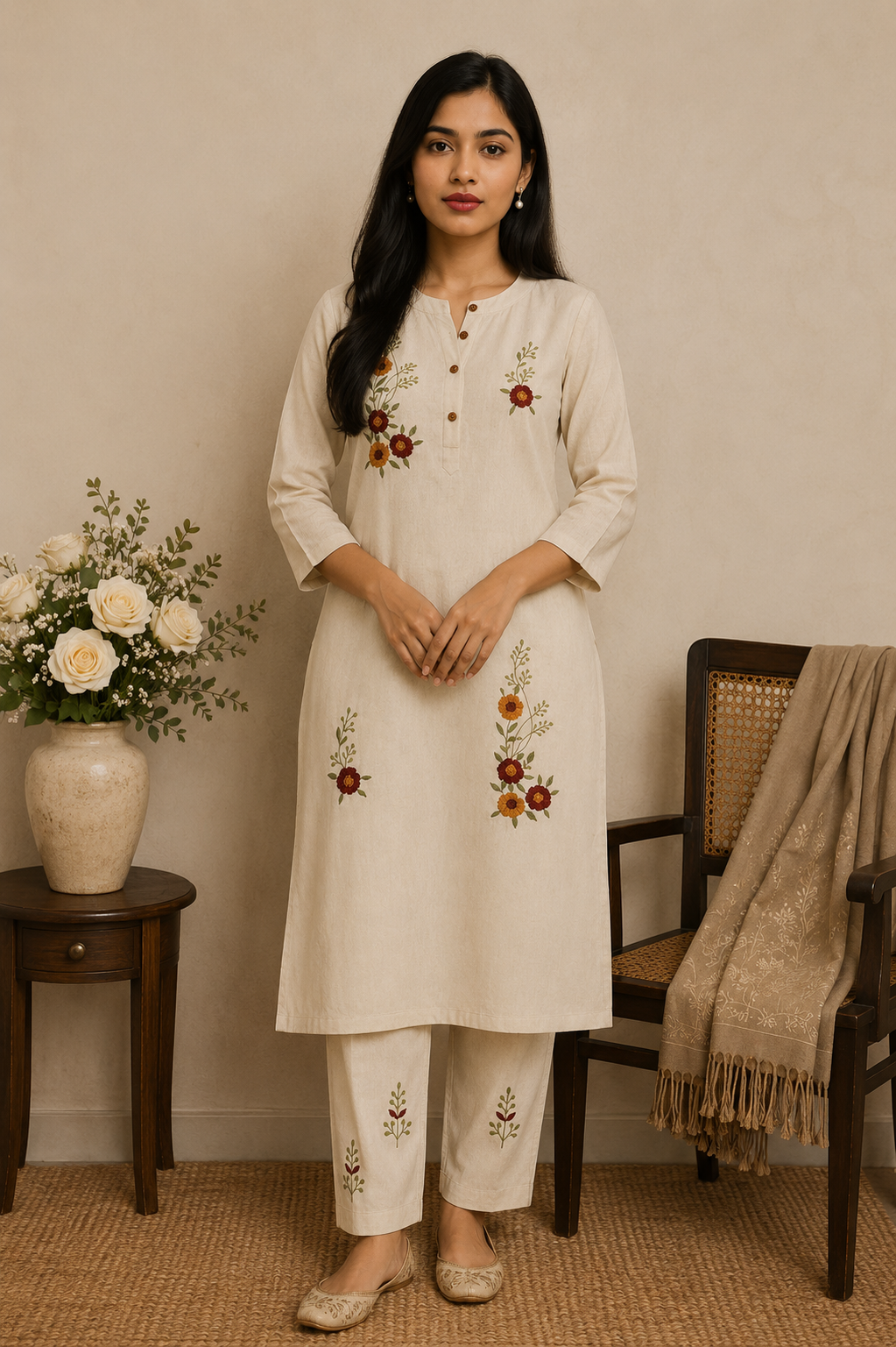 Rustic Bloom Khadi Cotton Co‑ord Set