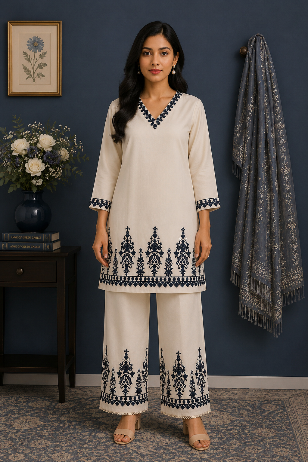 MIGZORn Midnight Ivory Khadi Palazzo Co‑ord Set