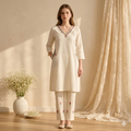 Ivory Bloom V-Neck Kurta Set