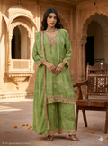 Mehendi Green Chinon Silk Embroidered Sharara Set