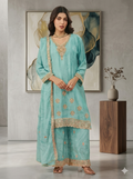 Aqua Mint Chinon Silk Embroidered Sharara Set