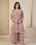 Dusty Mauve Chinon Silk Embroidered Sharara Set